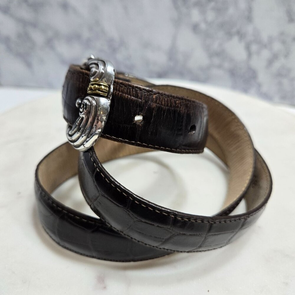 Brighton Belt Womens Large 34 Brown‎ Leather Silver Gold Tone Western Buckle - Picture 8 of 12